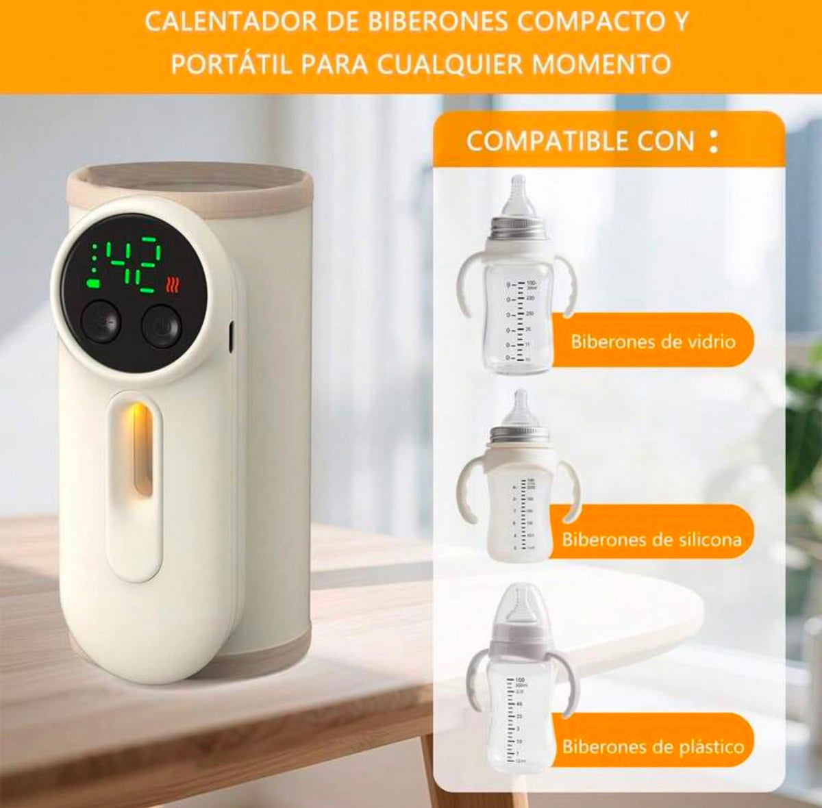 🍼 CALENTADOR DE BIBERONES PORTÁTIL CON PANTALLA DIGITAL PARA FACILITAR LA RUTINA DE ALIMENTACIÓN 💗