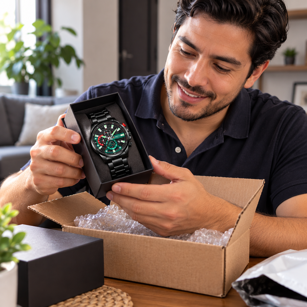 ⌚ RELOJ CURREN PARA HOMBRE NEGRO CON DETALLES VERDES Y ROJOS | ESTILO DEPORTIVO Y ELEGANTE 🖤