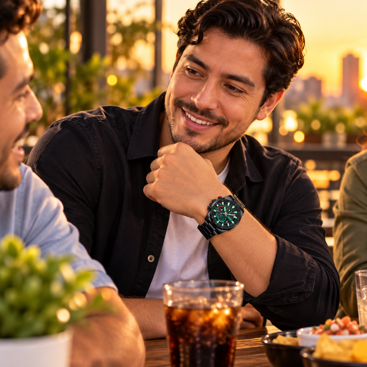 ⌚ RELOJ CURREN PARA HOMBRE NEGRO CON DETALLES VERDES Y ROJOS | ESTILO DEPORTIVO Y ELEGANTE 🖤