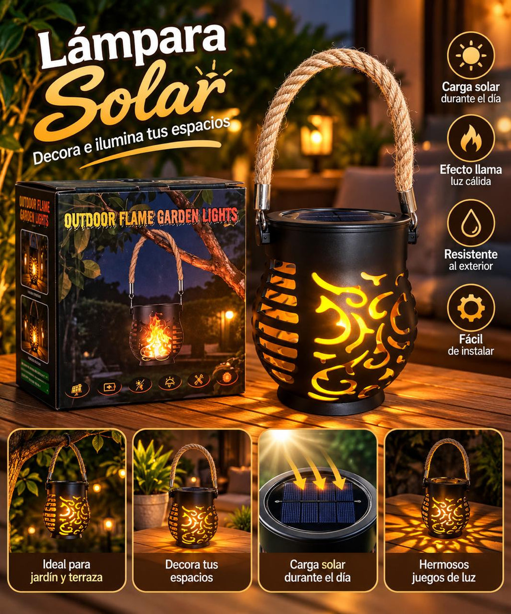 🔥 LÁMPARA SOLAR DECORATIVA EFECTO LLAMA LED 🔥 Ilumina tu jardín con un ambiente cálido y acogedor
