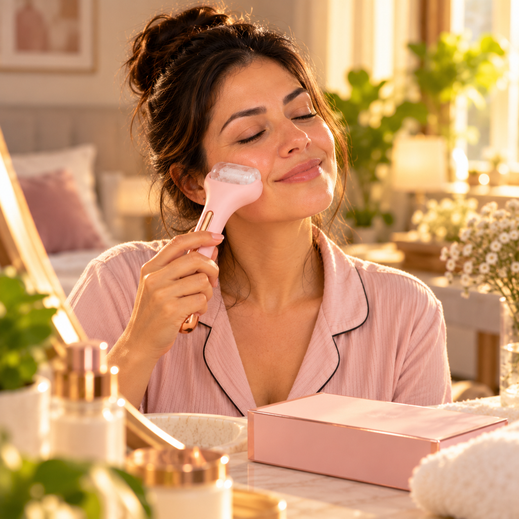 🌸 MASAJEADOR FACIAL ELÉCTRICO ROSA PARA TU RUTINA DE BELLEZA EN CASA ✨