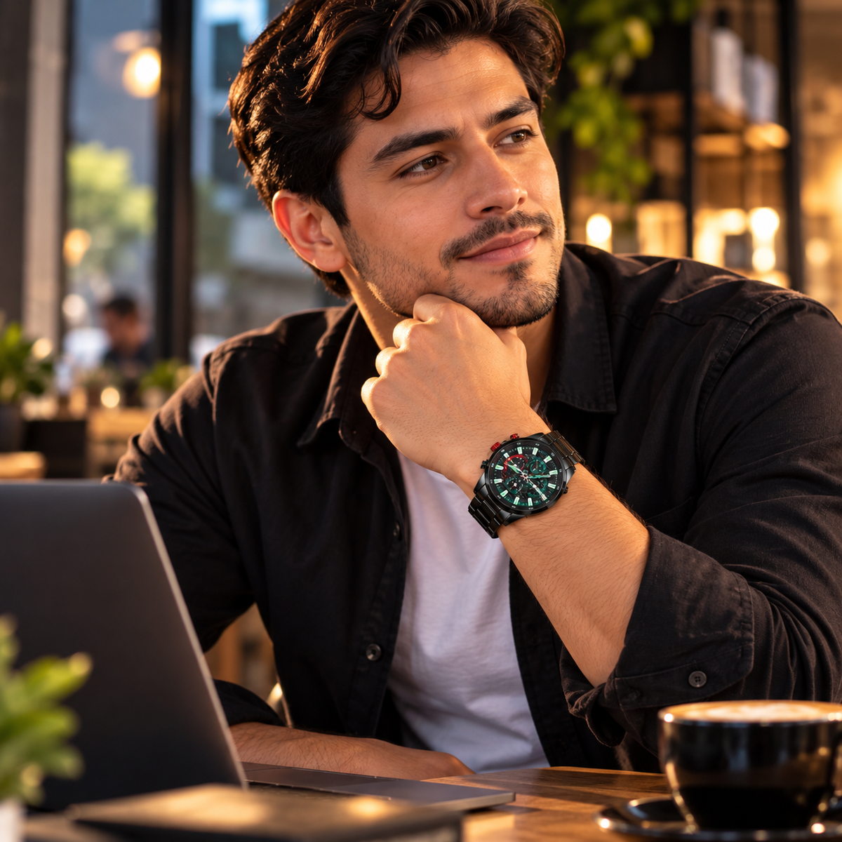 ⌚ RELOJ CURREN PARA HOMBRE NEGRO CON DETALLES VERDES Y ROJOS | ESTILO DEPORTIVO Y ELEGANTE 🖤