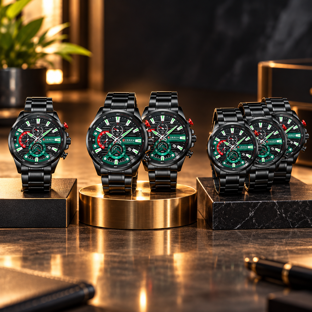 ⌚ RELOJ CURREN PARA HOMBRE NEGRO CON DETALLES VERDES Y ROJOS | ESTILO DEPORTIVO Y ELEGANTE 🖤
