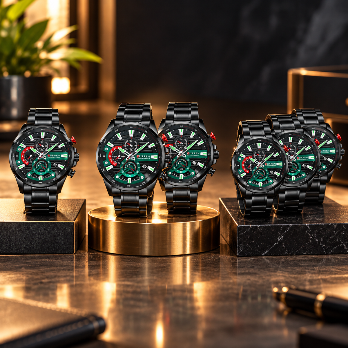 ⌚ RELOJ CURREN PARA HOMBRE NEGRO CON DETALLES VERDES Y ROJOS | ESTILO DEPORTIVO Y ELEGANTE 🖤
