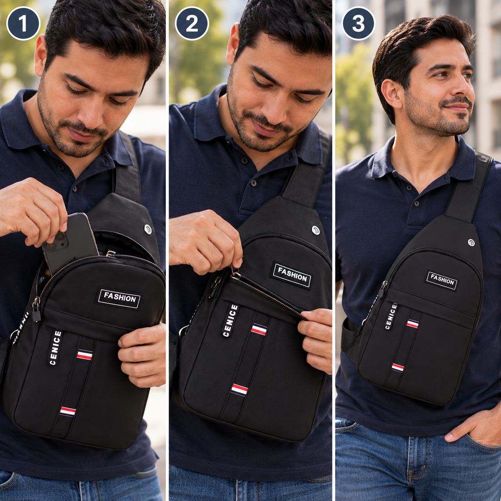 🎒 BOLSA BANDOLERA NEGRA MULTIBOLSILLOS PARA LLEVAR TUS PERTENENCIAS CON ESTILO Y COMODIDAD 🖤