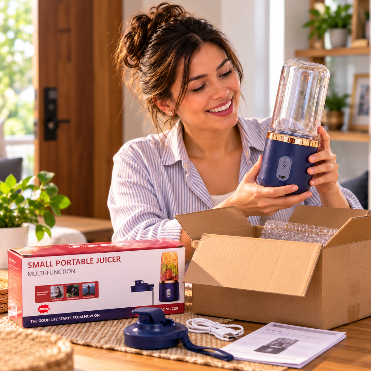 🥤 LICUADORA PORTÁTIL RECARGABLE DE 400 ML PARA PREPARAR TUS BEBIDAS FAVORITAS DONDE QUIERAS 💙