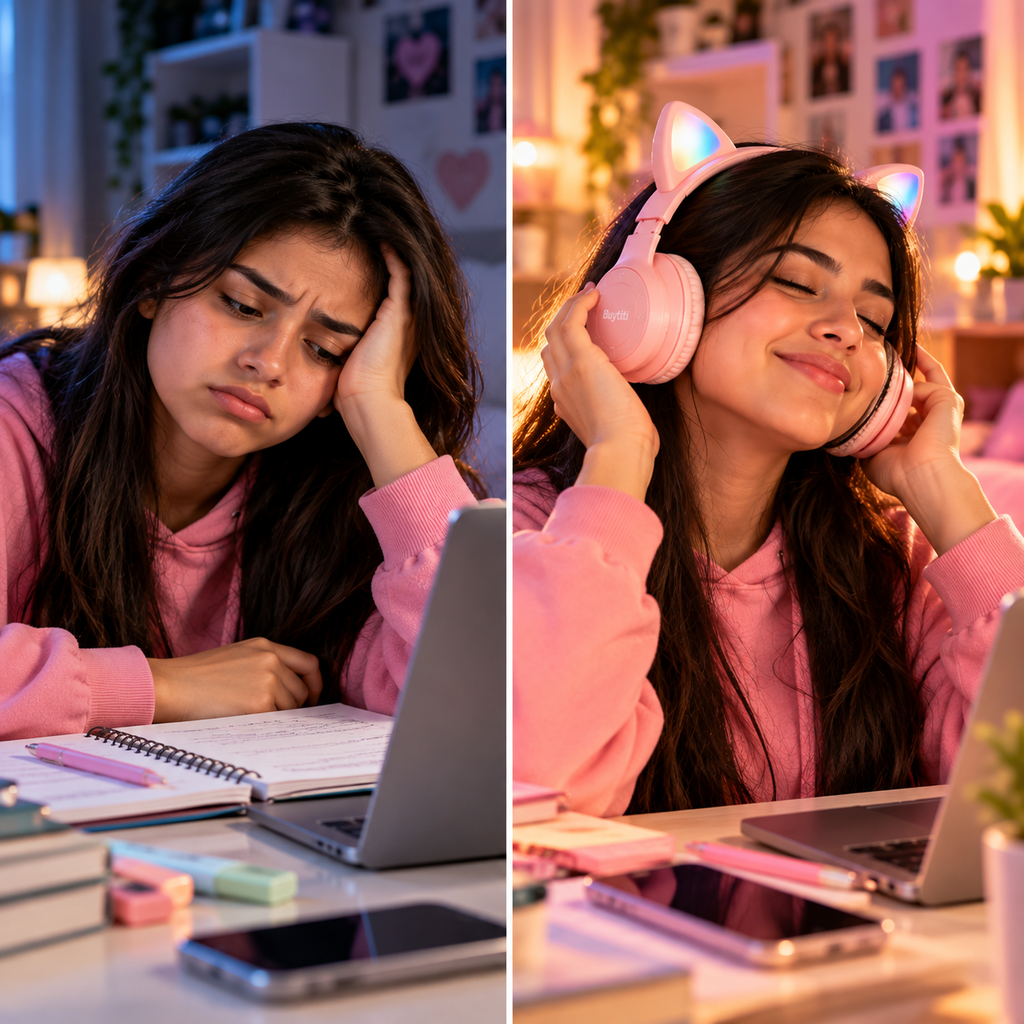 🐱 AUDÍFONOS INALÁMBRICOS BUYTITI P47M CON OREJAS DE GATO, LUCES RGB Y BLUETOOTH 5.0 🎧